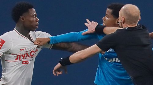 Watch incredible moment referee gets caught up in wild 40-man brawl during Zenit vs Spartak match