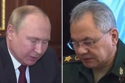 Moment slumped ‘cancer-stricken’ Putin struggles to stay awake during war meeting before camera is mysteriously cut