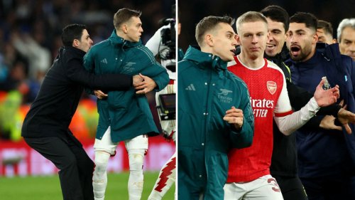 Mikel Arteta forced to restrain Leandro Trossard as tempers flare after Arsenal scrape past Porto in Champions League