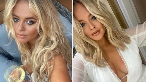 Emily Atack shows off her incredible legs as she poses with a glass of wine for sultry snap