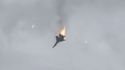 Dramatic moment Putin’s £32m Su-27 fighter jet plunges in flames into Black Sea after ‘friendly fire strike’ off Crimea
