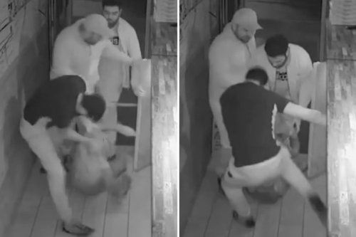 Shocking moment kebab shop owners absolutely batter suspected burglar