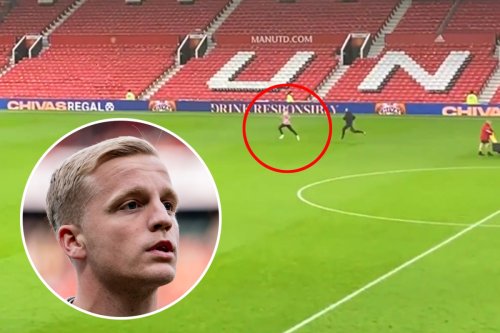 Van de Beek casts lonely figure as he trains on his own on Old Trafford pitch