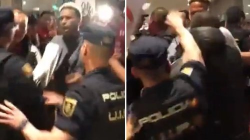 Shocking moment Peru stars and Spanish police clash in huge bust-up outside hotel before Morocco game