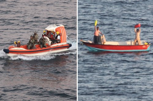 US Navy rescues two Iranian fisherman who had been stranded at sea for EIGHT DAYS