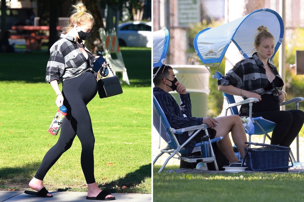 Pregnant Sophie Turner shows off huge baby bump on family picnic with Joe Jonas