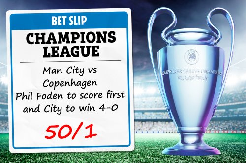 Champions League offer: Get Phil Foden to score first & Man City to beat Copenhagen 4-0 at 50/1!