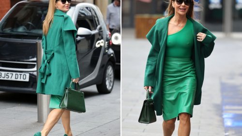 Braless Amanda Holden braves the cold in all green outfit as she leaves work in London