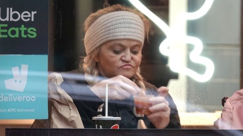 Danniella Westbrook battles the flu as she tucks into KFC in London after suffering ‘blackouts’
