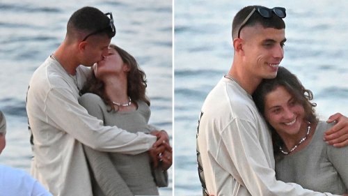 Loved-up Chelsea star Kai Havertz kisses girlfriend Sophia on beach during romantic getaway to Saint-Tropez