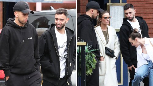 Man Utd captain Bruno Fernandes dons tracksuit as he heads to swanky restaurant for lunch with wife Ana and pals