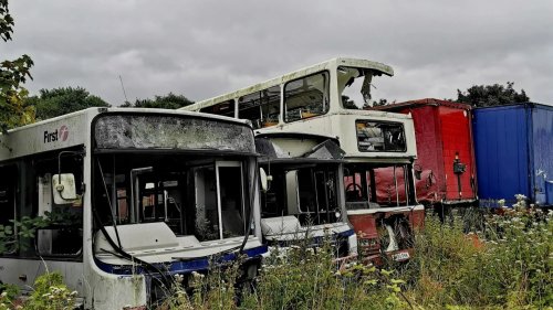 Look inside vintage motor graveyard where nostalgic 90s buses & long-forgotten Royal Mail wagon are left to rot