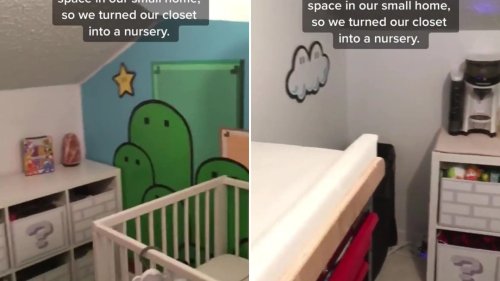We turned a wardrobe into a nursery because we don’t have much space in the house – it’s tiny but it works