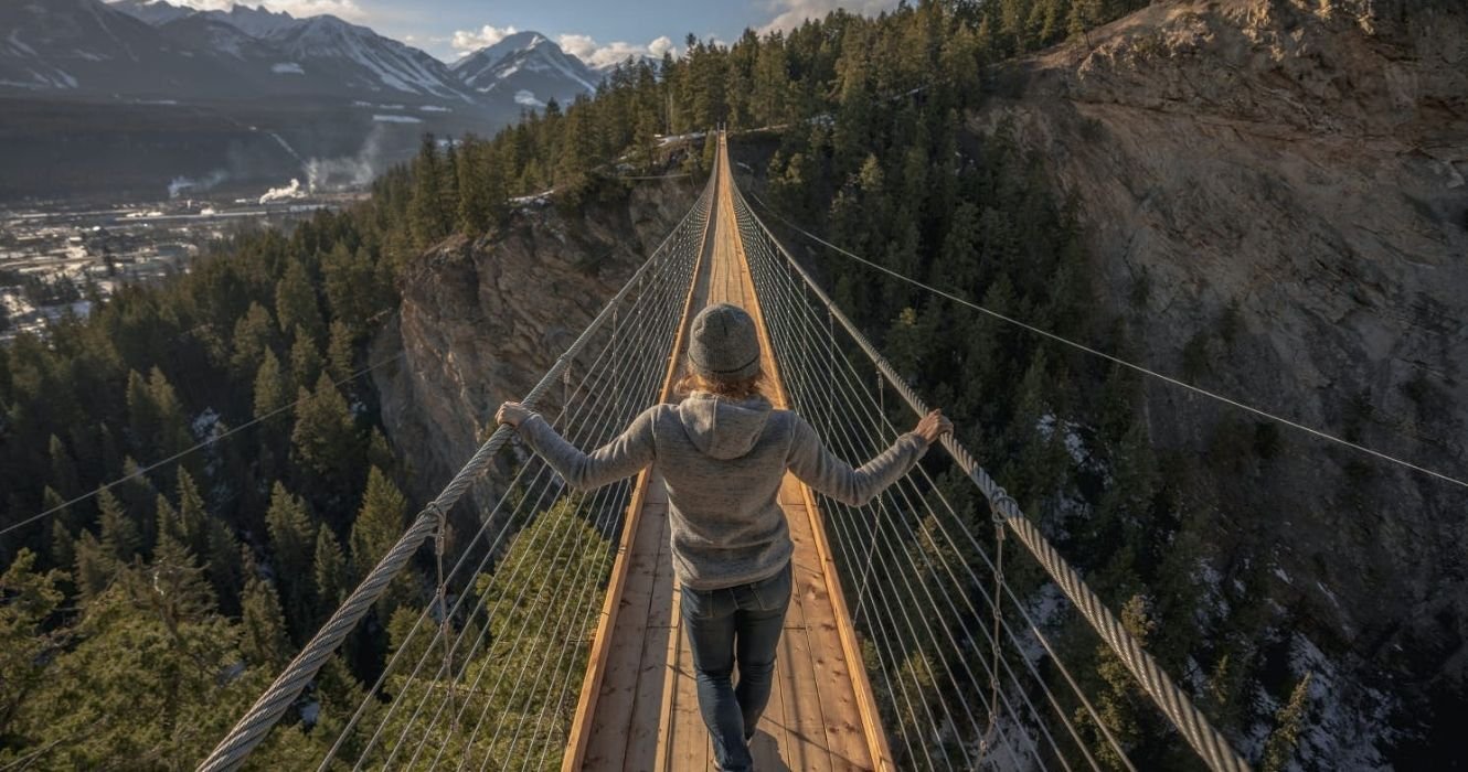 Canada's New Skybridge Showcases A Waterfall And Mountain Views (From 426 Feet Up)