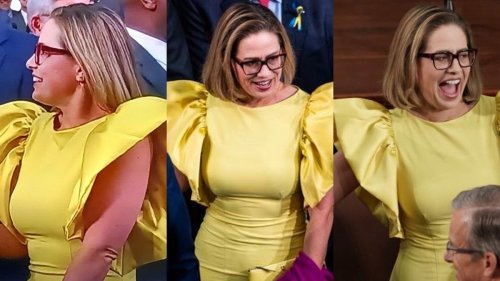 Kyrsten Sinema’s State of the Union Dress Unites America in Mockery: ‘Skinned Big Bird for Her Outfit’