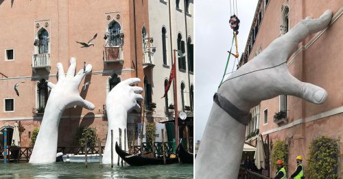 Support: Monumental Hands Rise from the Water in Venice to Highlight Climate Change