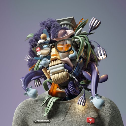 Digital Renderings Collage 3D Objects into Futuristic Self-Portraits by Artist Omar Aqil — Colossal