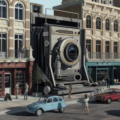 Vintage Cameras Focus on the Surveillance of Modern Life in Jeff Bartels's Uncanny Paintings — Colossal