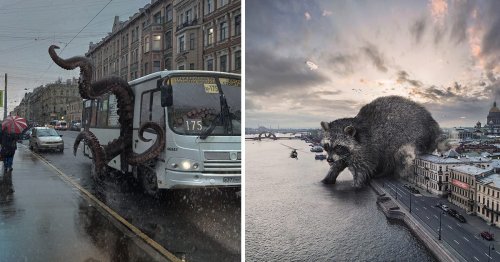 Massive Wild Animals Wander Russian Streets in Surreal Composites by Vadim Solovyov