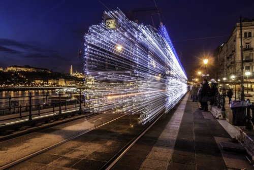 Long Exposure Photos of Budapest Trams Lit Up with 30,000 LED Lights — Colossal