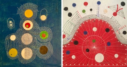 Stars, Circles, and Symbols in Primary Colors Form Astrological Maps and Coded Works by Shane Drinkwater