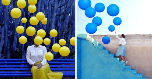 Clusters of Bright Balloons Envelop Photographer Fares Micue in Her Expressive Self-Portraits