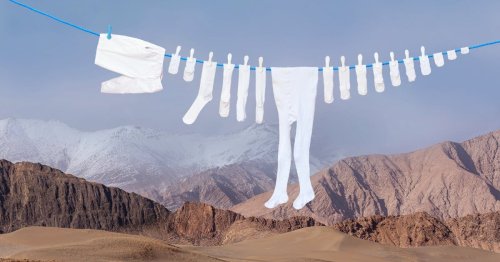 Quirky clothesline creatures saunter across landscape illusions