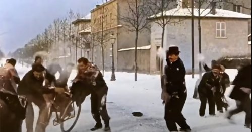 A Colorized Snowball Fight from 1896 Shows Not Much Has Changed in the Art of Winter Warfare