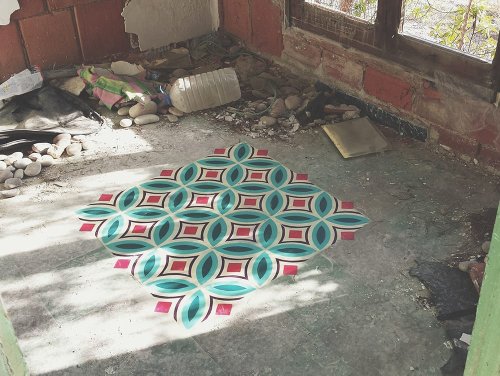 Javier De Riba Spray Paints the Floors of Derelict Buildings With Geometric, Tile-Like Patterns — Colossal