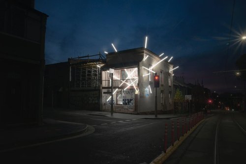 Bars of Light Pierce a Dilapidated Sydney-Area Home in Ian Strange's Illuminated Intervention — Colossal