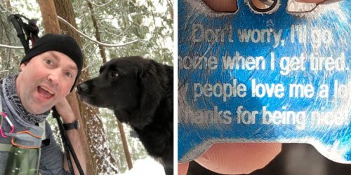 Strange Dog Joins Couple On Hike — Then They See What's Written On His Collar
