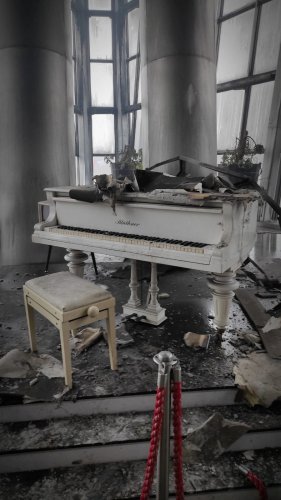 An interior view of the Crocus City Hall concert venue after a shooting attack and fire, outside Moscow