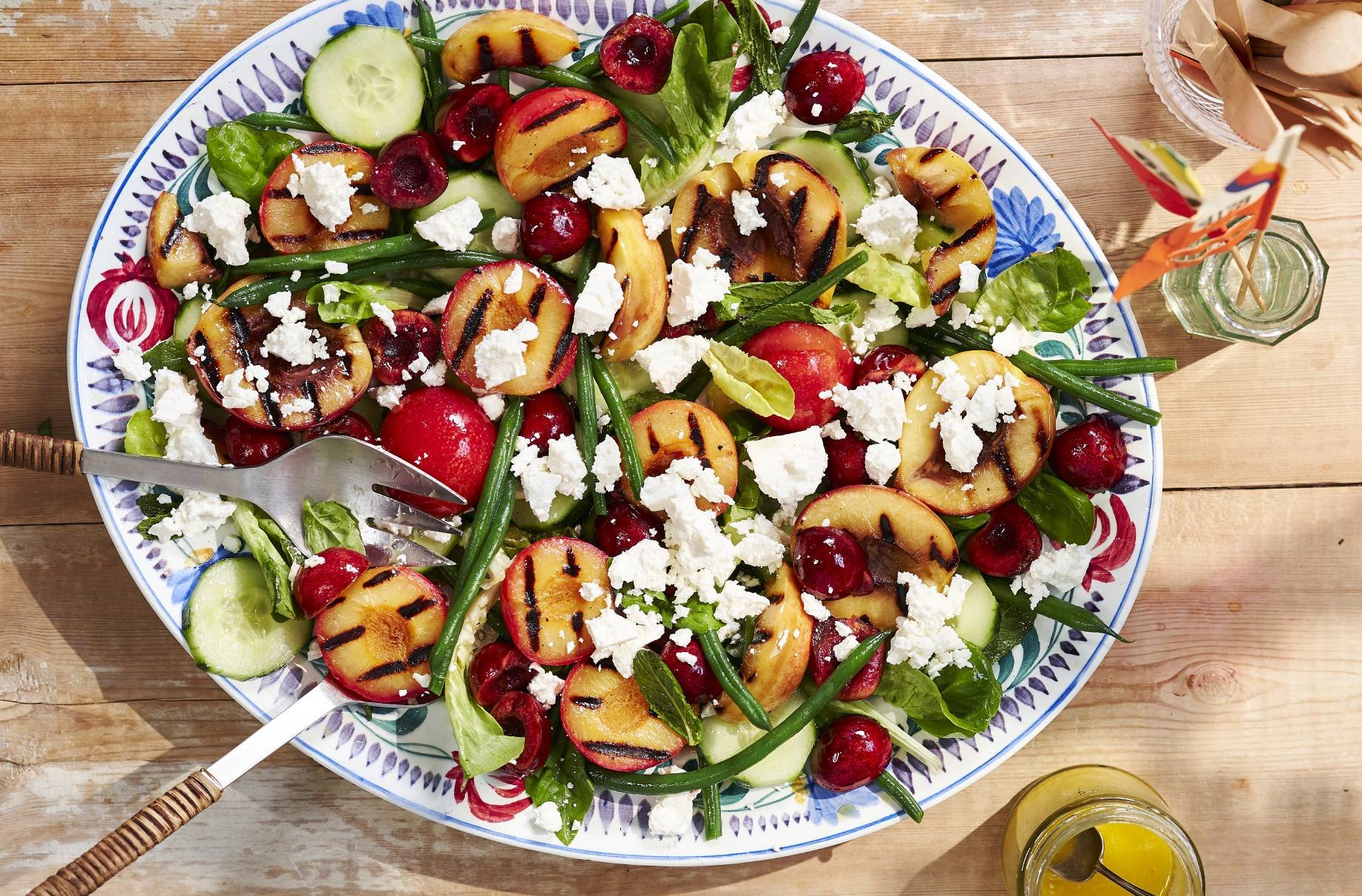 Grilled Peach Salad With Feta, Bacon And Green Beans