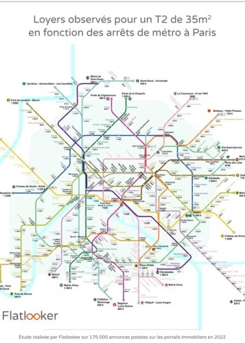 Cette carte recense les loyers autour de chaque station de métro