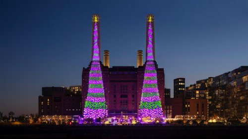 David Hockney has revealed a spectacular Christmas display at Battersea Power Station