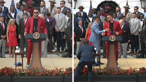 Travis Kelce and Patrick Mahomes Give Joe Biden A #46 Jersey