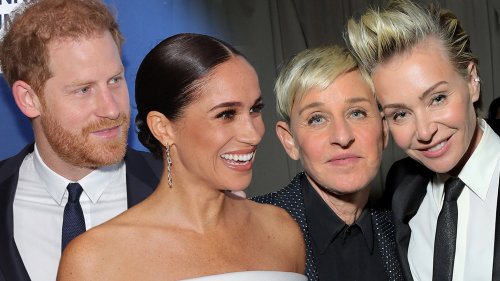 Prince Harry, Meghan Markle Watch Ellen & Portia Renew Vows At Star-Studded Bday Party