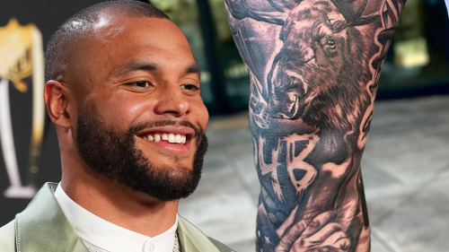 Dak Prescott New Ink For 2023 ... Huge Leg Tat W/ Kobe, Ali Tributes ...