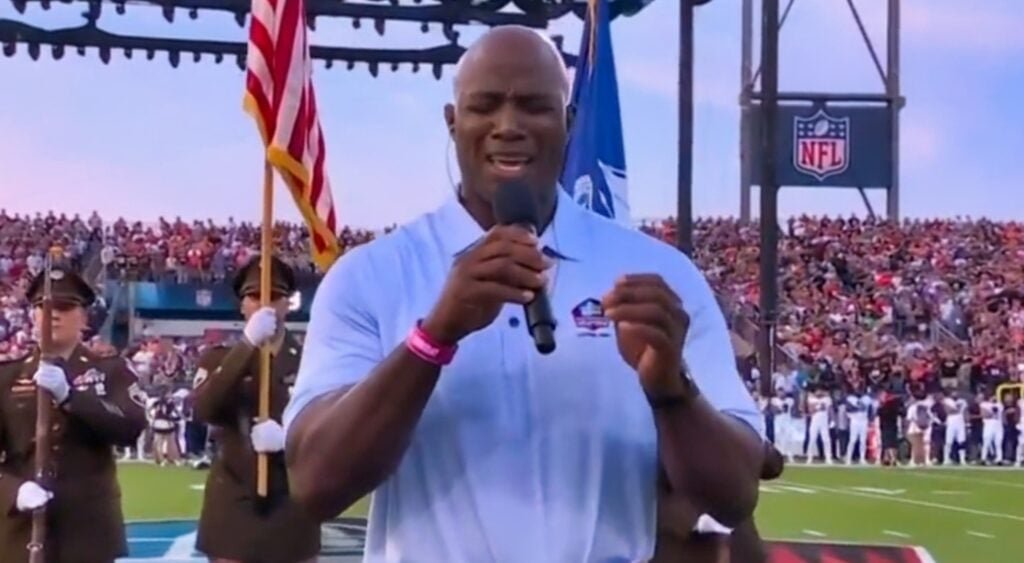 Why is DeMarcus Ware singing national anthem at Hall of Fame Game