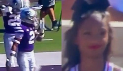 Kansas State Player Savagely Shoots His Shot At Opposing Cheerleader, Makes Her Blush (VIDEO)