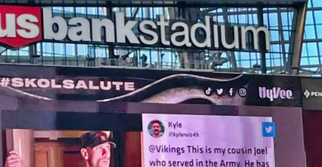 Social Media Hilariously Reacts To Vikings Jumbotron Getting Tricked Into  Posting Military Salute For Male Porn Star (PIC)