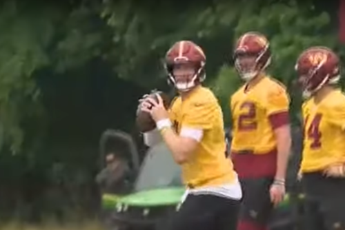 NFL Fans Erupted Over Carson Wentz Tossing Interception In 1st Practice With Commanders (TWEETS)