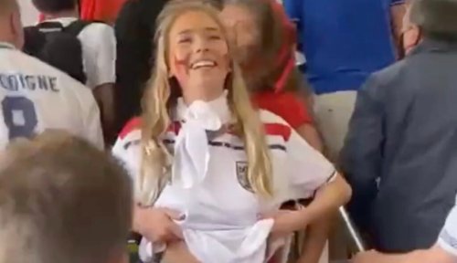 Female England Soccer Fan Could Be In Big Trouble For Flashing Fans Following World Cup Draw vs. USA In Qatar (VIDEO)