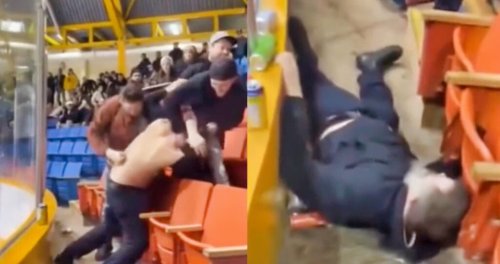 Insane Hockey Dad Fight Ends With One Dad Knocking Himself Out In Absurd Fashion (VIDEO)