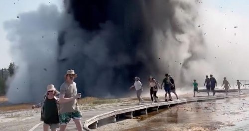 VIDEO: Biscuit Basin geyser explodes, sending Yellowstone tourists packing
