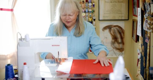 Trish Ross has made — and donated — over 500 tote bags to the Lee Library. She hasn't bought a single scrap of fabric