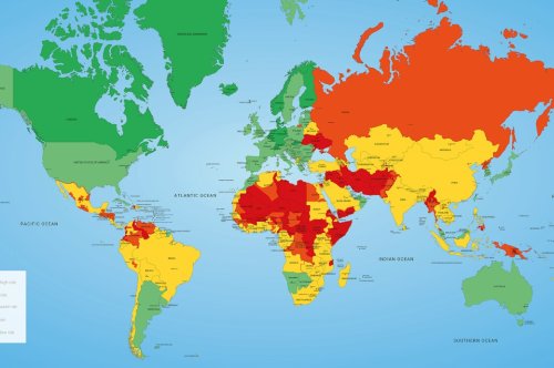 Weltkarte zeigt die Länder mit dem größten Risiko für Reisende 2023