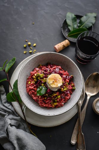 Leckeres Rotwein-Risotto mit Radicchio und Ziegenfrischkäse - trickytine