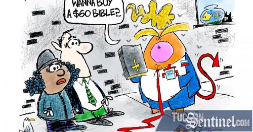 Editorial cartoon: Claytoonz: Trump stakes claim to Bible profits