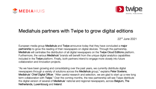 Mediahuis partners with Twipe to grow digital editions - Twipe